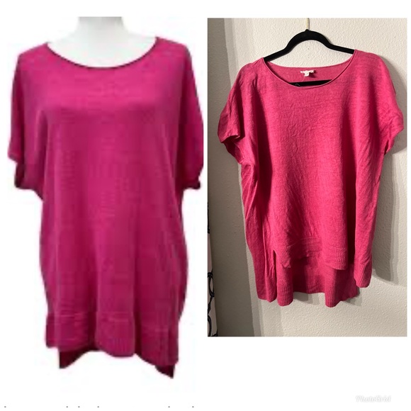 Eileen Fisher Hot Pink Linen Oversized medium Linen Tunic Style Sweater - Picture 1 of 12